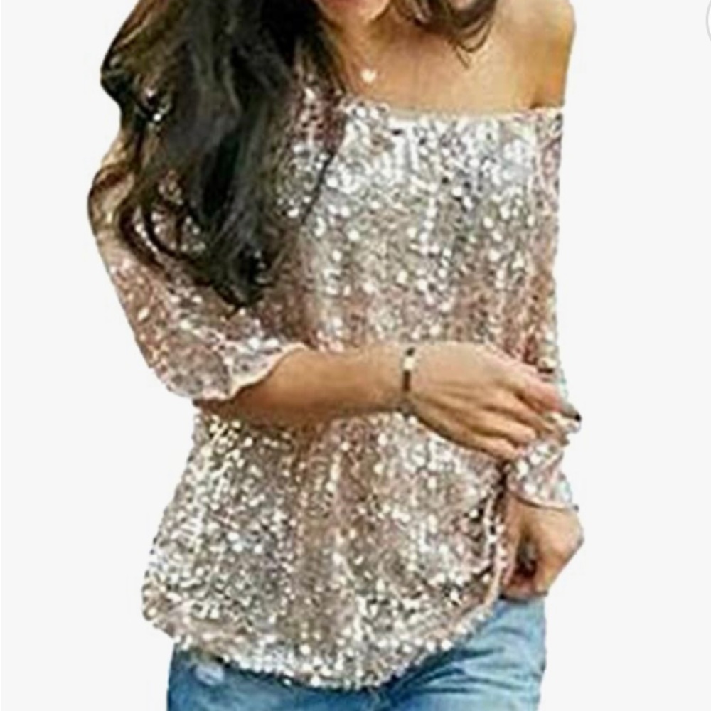 NWOT Rose Gold Sequined Top Weddings Girls Night Out, Date Night